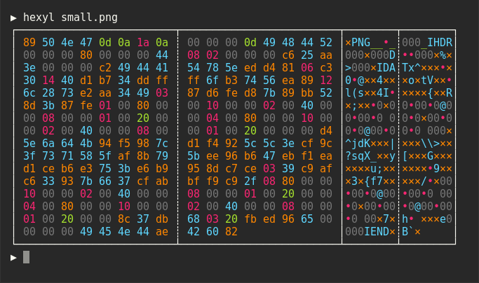 hexyl is a beautiful hex viewer https://github.com/sharkdp/hexyl 