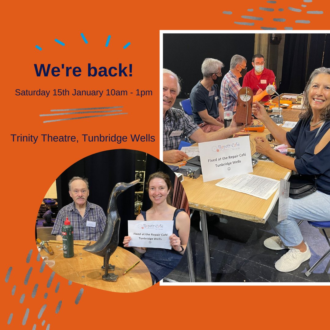 ⭐️⭐️ We're back!! ⭐️⭐️

Happy new year to all our wonderful followers! We're really looking forward to welcoming you back at Trinity Theatre Tunbridge Wells on Saturday 15th January between 10am and 1pm!

See you there 👋

#repairreuse