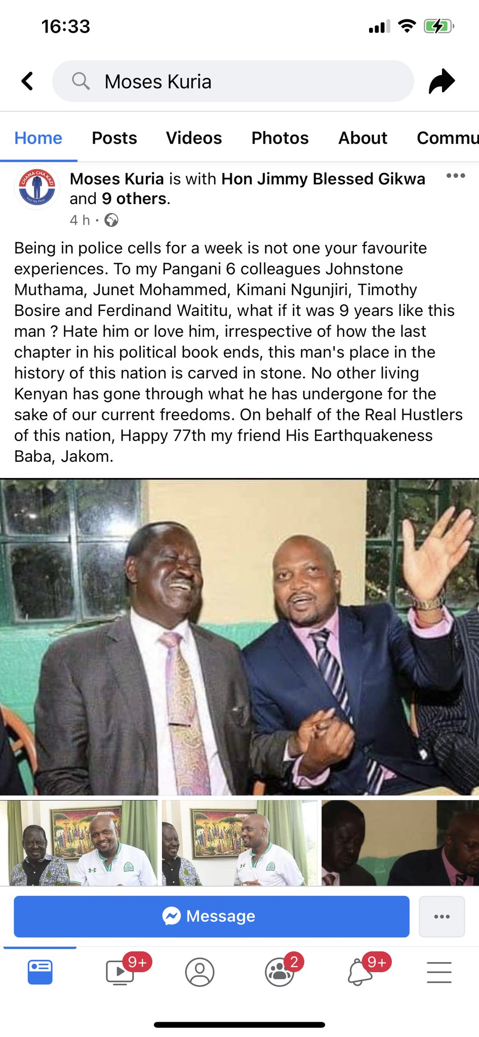 Moses Kuria joins other politicians in wishing Raila Odinga a happy 77th birthday. 
