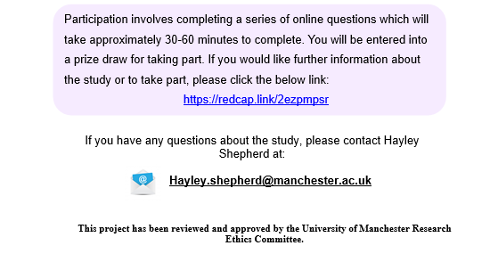 Hayleigh Shepherd is looking for people to get involved in a study on how people WITHOUT chronic pain experience senses to gain more understanding of fibro.