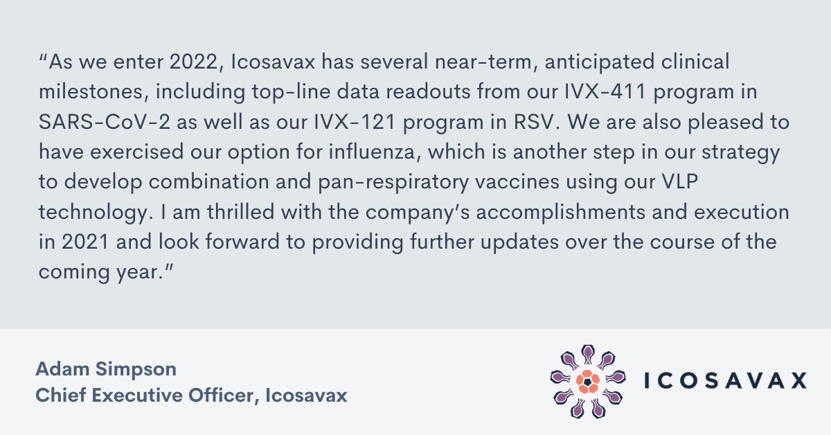 Icosavax Provides Corporate Update and Anticipated Milestones for 2022 investors.icosavax.com/news-releases/… $ICVX #vaccines #respiratory #SARSCoV2 #biotech #Seattle