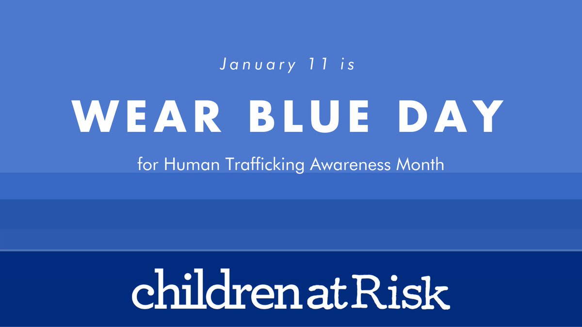childrenatrisk's tweet photo. Jan. 11 is #wearblueday! Join us and @TexasDFPS in wearing blue to support the fight to #stopdemand and #endhumantrafficking. 

Visit the DFPS participation guide for a list of a webinars every Friday this month to learn about #humantrafficking in Texas >> https://t.co/TH2z4wNVVe https://t.co/qgPVouy2Qk