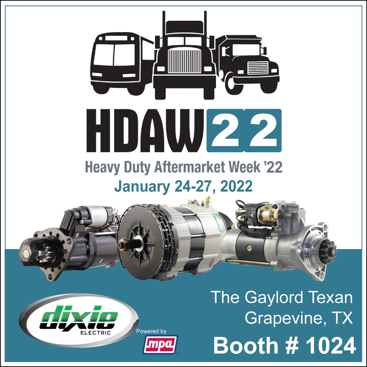 The Heavy Duty Aftermarket Week -  HDAW’22 is around the corner. Come visit us at booth # 1024 to see our HD Starter & Alternators. #HeavyDuty #Alternators #Starters @HDAWConference #HDAW22