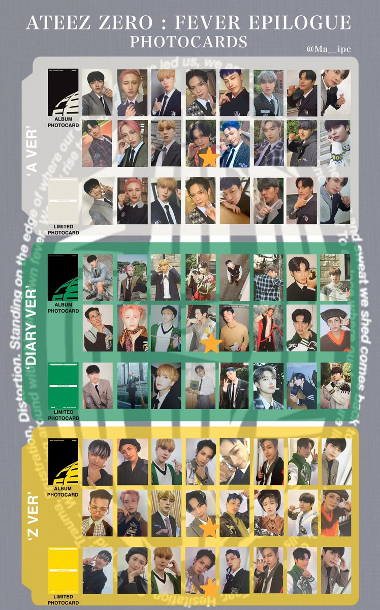 __Todestrieb's tweet photo. 【交換お願いします】
ATEEZ ZERO:FEVER EPILOGUE 封入トレカ
譲 画像1〜3枚目
求 画像4枚目☆スタンプのヨサン
条件の合う方おられましたら是非交換お願い致します。
お気軽にお声掛けください🙇‍♂️

検索用
ホンジュン ソンファ ユノ ヨサン サン ミンギ ウヨン ジョンホ https://t.co/Zsfs8trcJq