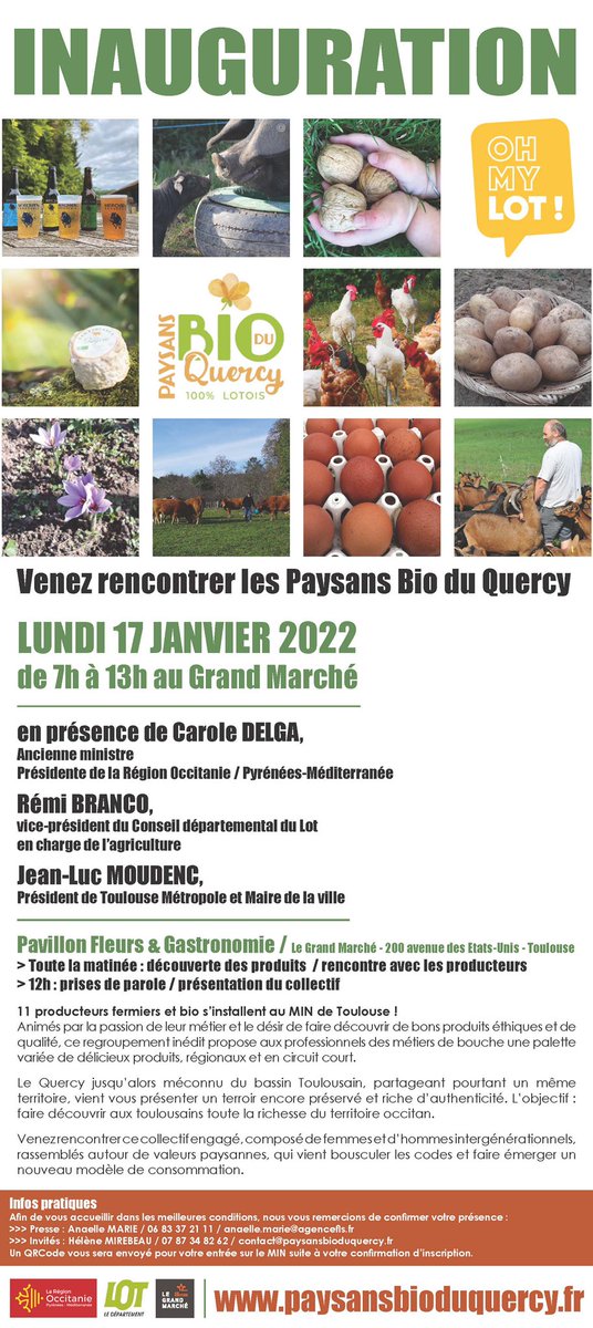 Les producteurs <a href="/agriculturebio/">Ferrari vroum</a> du #Lot débarquent au @MinToulouse ! Inauguration le 17 en présence de <a href="/CaroleDelga/">Carole Delga</a> <a href="/RBranco31/">Ricardo Branco</a> <a href="/jlmoudenc/">Jean-Luc Moudenc</a> <a href="/JJBolzan/">JJBOLZAN</a> 😊 <a href="/mams_cook/">Mamscook</a> <a href="/SublimAromes/">Sublim'Arômes</a> <a href="/biofinesse/">Biofinesse</a> <a href="/RHD_BAG/">Restau Collective Bio&Locale (Bio Ariège Garonne)</a> <a href="/BioReussir/">Réussir Bio</a> <a href="/Bio_Select/">Bio’Select</a> <a href="/fnab_bio/">FNAB</a> <a href="/p_bangi/">Pierre Bangi</a> <a href="/suddefrance/">Occitanie - Sud de France</a> <a href="/Occitanie/">Région Occitanie</a>