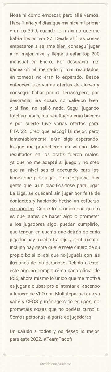 Llevo mucho tiempo frustrado con el FIFA y tenía que escribir esto para que supieseis las cosas que me han pasado que no jueguen con vosotros , se agradece RT y FAV. #TeamPacofi
