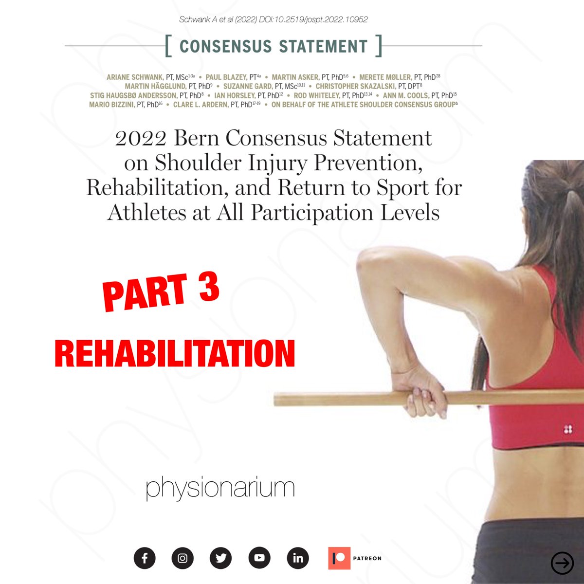 physionarium's tweet photo. (1/2)
2022 #CONSENSUS STATEMENT ON #SHOULDER #INJURY #PREVENTION, #REHABILITATION AND RETURN TO #SPORT 🤽‍♀️ Part 3 - Rehabilitation
📎https://t.co/v3mB7DnCWw
#physionarium #physiotherapy #physicaltherapy #prevention #tennis #overhead #athlete #soccer #football #handball #basketball https://t.co/jYQoylFJvO
