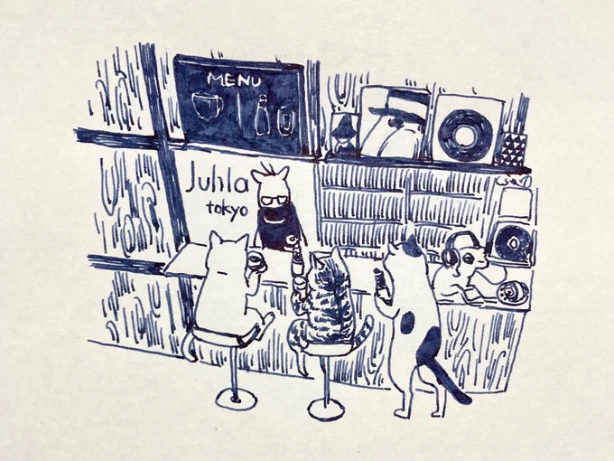 本駒込 Juhla Tokyo(ユフラトーキョー)さんのinstagramに猫たち画お邪魔してます🐈  コーヒー美味しくラピンクルタというフィンランドビールもよい☕️🍺 フィンランドとエストニア音楽のカフェです。 