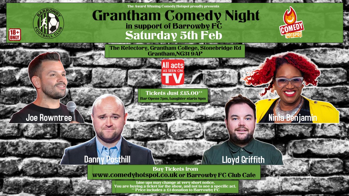 Jim Howarth (@the_jim_howarth) on Twitter photo What a banging line up. Get on this Grantham peeps, its gonna be epic. <a href="/joerowntree/">Joe Rowntree</a> <a href="/NiniaBenjaminFC/">Ninia's Fan Club</a> <a href="/ninia_benjamin/">ninia_benjamin</a> <a href="/LloydGriffith/">Lloyd Griffith</a> <a href="/PosthillDanny/">Danny Posthill</a> <a href="/comedy_hotspot/">Comedy HotSpot</a> <a href="/Barrowby_FC/">Barrowby F.C</a> What a banging line up. Get on this Grantham peeps, its gonna be epic. <a href="/joerowntree/">Joe Rowntree</a> <a href="/NiniaBenjaminFC/">Ninia's Fan Club</a> <a href="/ninia_benjamin/">ninia_benjamin</a> <a href="/LloydGriffith/">Lloyd Griffith</a> <a href="/PosthillDanny/">Danny Posthill</a> <a href="/comedy_hotspot/">Comedy HotSpot</a> <a href="/Barrowby_FC/">Barrowby F.C</a>