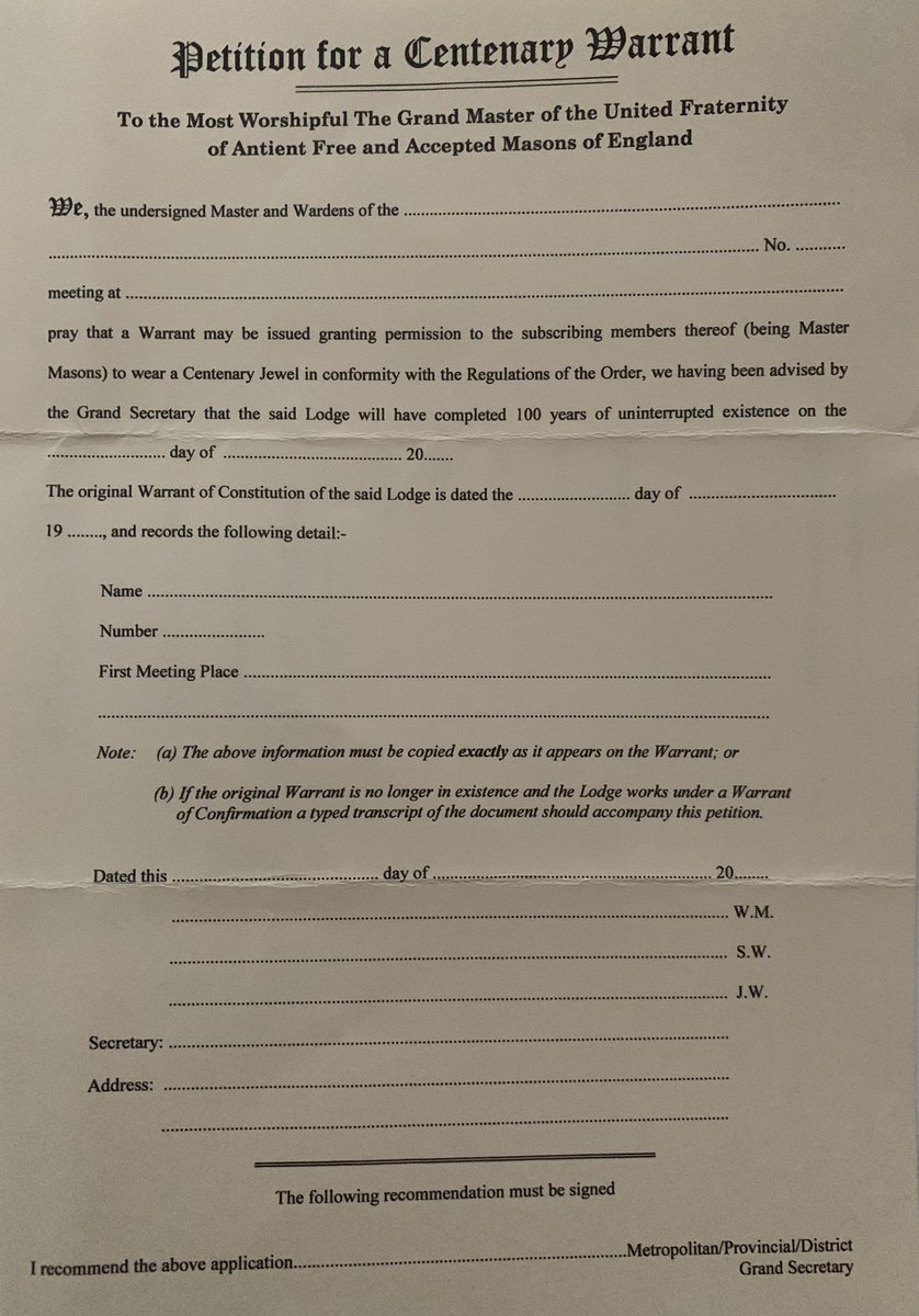 Centenary petition received just need to get signatures etc. can start to discuss jewels &amp; celebrations. Only one year later than planned.<a href="/UGLE_GrandLodge/">United Grand Lodge of England</a> <a href="/ProvincialGLN/">Northumberland Freemasons</a> <a href="/ParkyPark85/">David Scott Park</a> <a href="/BrianDenton6723/">brian</a> <a href="/StuartHarker1/">Stu (he/him)</a> <a href="/Dankssteve1/">Steve Danks</a> @BykerMasonsHall <a href="/Alnwick1167/">AlnwickLodge1167</a> <a href="/sanger_george/">George Sanger</a>