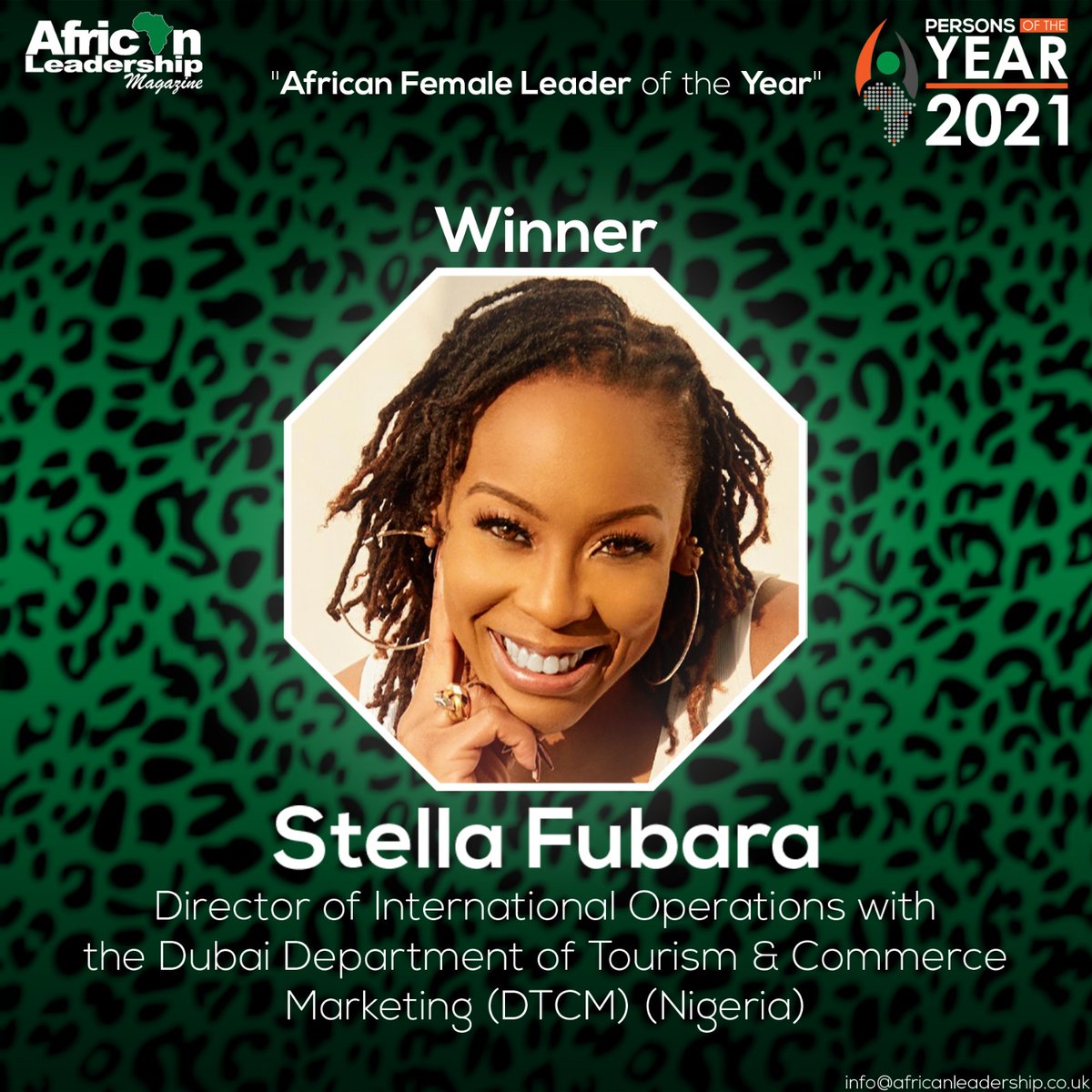 AfricanLM's tweet photo. #Congratulations 🎉 
To our African #Female of the Year 2021!🌍

@FubaraStella Director of #International Operations @dubaitourism #Nigeria 🇦🇪🇳🇬

Many #thanks to all who voted!❤️

#Africa #Leader #African #AfricaNews #Nigerian #Dubai #BLM #Politics #UAE https://t.co/UMq5v3fSBg