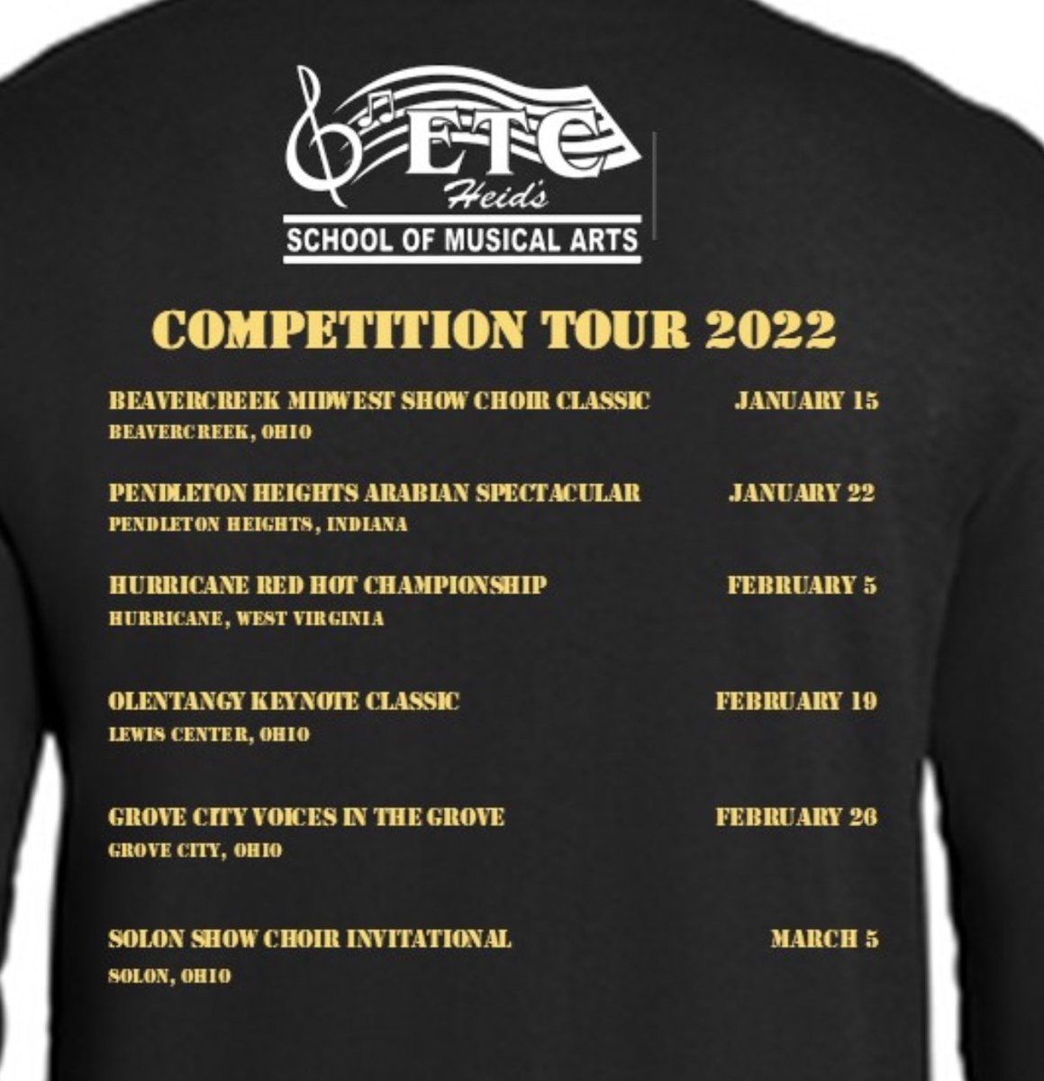 ETC_ShowChoirs's tweet photo. Since it is the first competition weekend of the show choir season, we wanted to post our schedule! Hopefully we’ll see everyone around! We hope everyone has a safe and healthy competition season! #heidsetc #showchoir #itscompetitionseason #besttimeofyear https://t.co/Iv6iTfNwrY