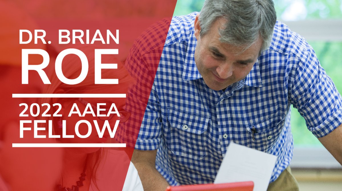 Congratulations to <a href="/Brian_Roe_30/">Brian E. Roe</a>,  Fred N. VanBuren Professor of Farm Management, who was selected as a 2022 Fellow by <a href="/AAEA_Economics/">AAEA</a>, their highest honor. Learn more about Dr. Roe's research, service and commitment to our students: bit.ly/3JJ1v0C