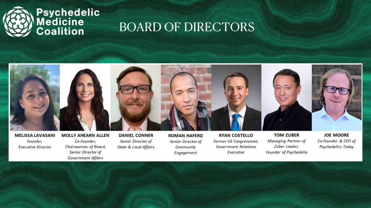 Psychedelic Medicine Coalition (@pmcindc) on Twitter photo We at PMC could not be prouder to announce our full Board of Directors! Leaders from every corner of the psychedelic policy space, the Board comes to consensus on policy priorities to unify and amplify our voice on Capitol Hill and beyond. Read more here: psychedelicmedicinecoalition.org/leadership-1 We at PMC could not be prouder to announce our full Board of Directors! Leaders from every corner of the psychedelic policy space, the Board comes to consensus on policy priorities to unify and amplify our voice on Capitol Hill and beyond. Read more here: psychedelicmedicinecoalition.org/leadership-1