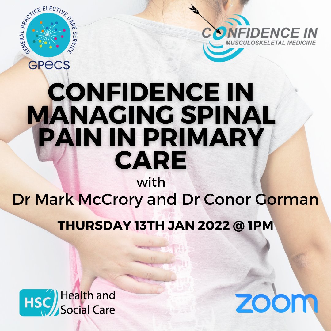 Our first webinar of 2022 is 'Confidence in Managing Spinal Pain in Primary Care' on Thurs 13th Jan @ 1pm, with Drs Conor Gorman &amp; Mark McCrory. Join to gain confidence in triaging &amp; managing back pain and advice on when to refer. Register on link below: us06web.zoom.us/webinar/regist…