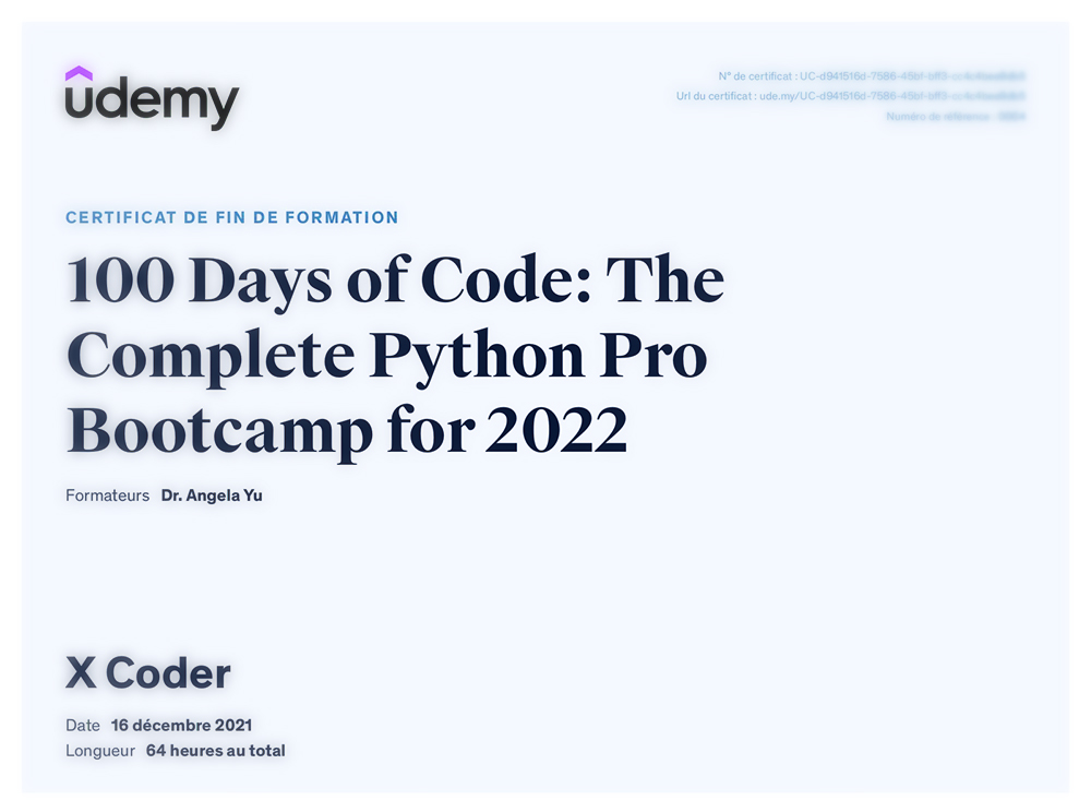 _xcoder's tweet image. 100 Days of Code: The Complete Python Pro Bootcamp for 2022 :
There it is, The Certificate.
#Python #PythonProgramming #100DaysOfPython
#Coding #Programming #100DaysOfCode 
#LondonAppBrewer @Yu_Angela