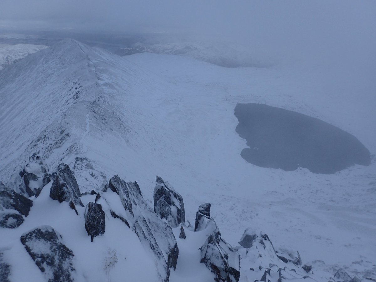 Snow overnight &amp; snow/hail/sleet showers today deposited on W wind. Snowpack very soft with lots of ice on paths, ground &amp; rocks as seen here near the top of Swirral Edge.  Jon