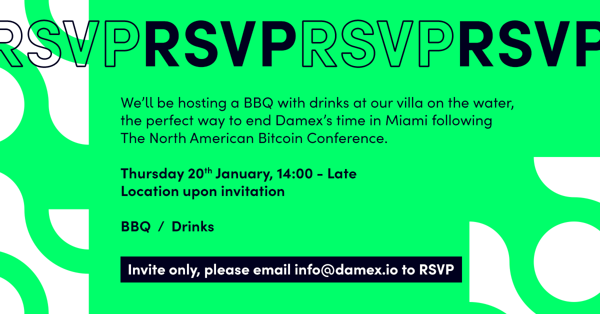 DAMgib's tweet photo. We'll be hosting a BBQ with drinks at our villa on the water on Thursday 20th of January 2022, the perfect way to end Damex's time in Miami following the North American Bitcoin Conference! 

This get together is invite-only, please email us at info@damex.io to RSVP https://t.co/A1gawPCBry