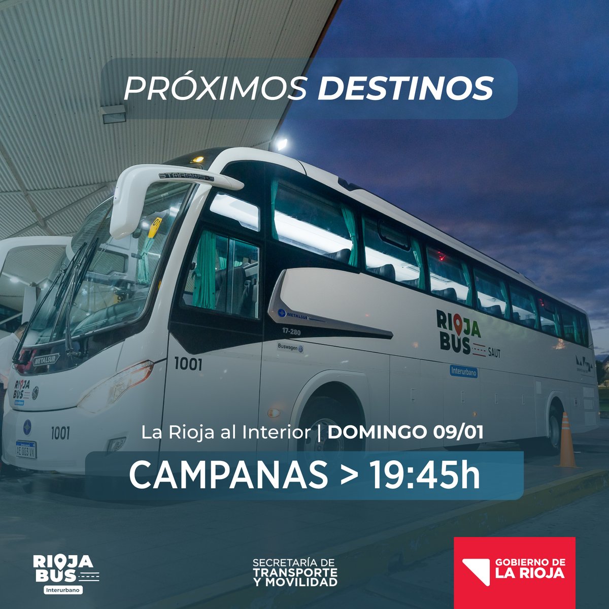 rbinterurbano's tweet photo. Horarios y destinos de nuestro servicio para el domingo 9/01 👇

@ALCIRA08 @GustavoTelloRo3 @GobDeLaRioja https://t.co/XylwyaANsZ