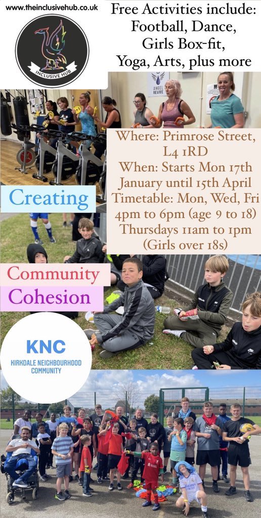 Announcement 

We’re delighted to announce our new initiative starting 17th Jan, 
Creating Community Cohesion.

We’ll now be open from 4pm to 6pm, 3 days per week for all children aged 9 upwards with a host of activities to get involved in 🙌🏻

We’re back open as normal tomorrow🥊
