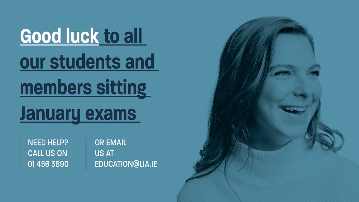 Good luck to all our students and members sitting January exams over the coming weeks. Our team will be available by phone &amp; email to answer any queries you may have, please contact us on T: 01 456 3890 (option 1) or E: education@lia.ie #Liacommunity