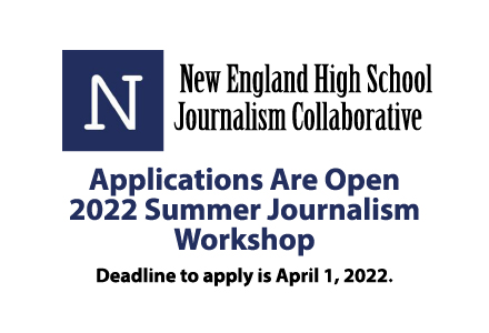 NENPA's tweet photo. Spread the word to #highschool #journalists that applications are open for the @NEHSJC1 2022 High School #Journalism Workshop. Students learn to report, write &amp; edit for a newspaper &amp; website. The deadline to apply is April 1. @spj_newengland @NewsGranite https://t.co/xOOsbq2bYx https://t.co/e193NyPqSs