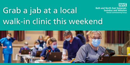 NHSBSWICB (@nhsbswicb) on Twitter photo Local walk-in Covid-19 vaccine clinics Saturday 8 January โฌ๏ธ
๐ Bath Racecourse
๐ 8am - 8pm
๐ค Aged 12 and over
๐ Salisbury City Hall
๐ 9am - 7.30pm
๐ค Aged 12 and over
No booking needed!
<a href="/C19VaccineBath/">๐Bath Racecourse Vaccination Centre ๐</a> <a href="/bathnes/">B&NES Council</a> <a href="/wiltscouncil/">Wiltshire Council #WiltshireTogether</a> Local walk-in Covid-19 vaccine clinics Saturday 8 January โฌ๏ธ
๐ Bath Racecourse
๐ 8am - 8pm
๐ค Aged 12 and over
๐ Salisbury City Hall
๐ 9am - 7.30pm
๐ค Aged 12 and over
No booking needed!
<a href="/C19VaccineBath/">๐Bath Racecourse Vaccination Centre ๐</a> <a href="/bathnes/">B&NES Council</a> <a href="/wiltscouncil/">Wiltshire Council #WiltshireTogether</a>