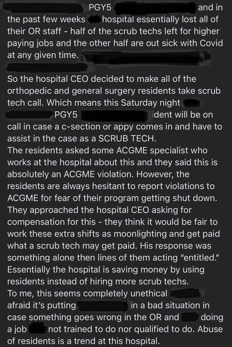 IrobundaMd's tweet photo. We have critical staffing issues in healthcare right now that is resulting in the abuse of resident physicians. They are requiring the residents to do the job of scrub techs and do this work UNPAID! #MedTwitter #NurseTwitter https://t.co/b4c888vTxg
