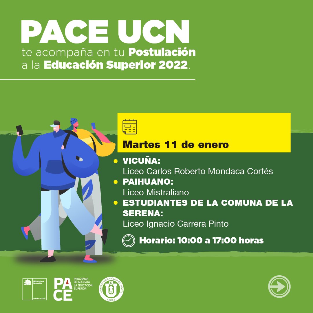 paceucn's tweet image. Te acompañamos en tu Postulación a la Educación Superior 2022🏫

Del 11 al 13 de enero, visitaremos tu establecimiento, además nos reuniremos en los campus UCN en Coquimbo y Antofagasta🙌

Revisa la imágenes para saber cuándo y dónde nos encontraremos ➡️

¡PACE UCN te acompaña!