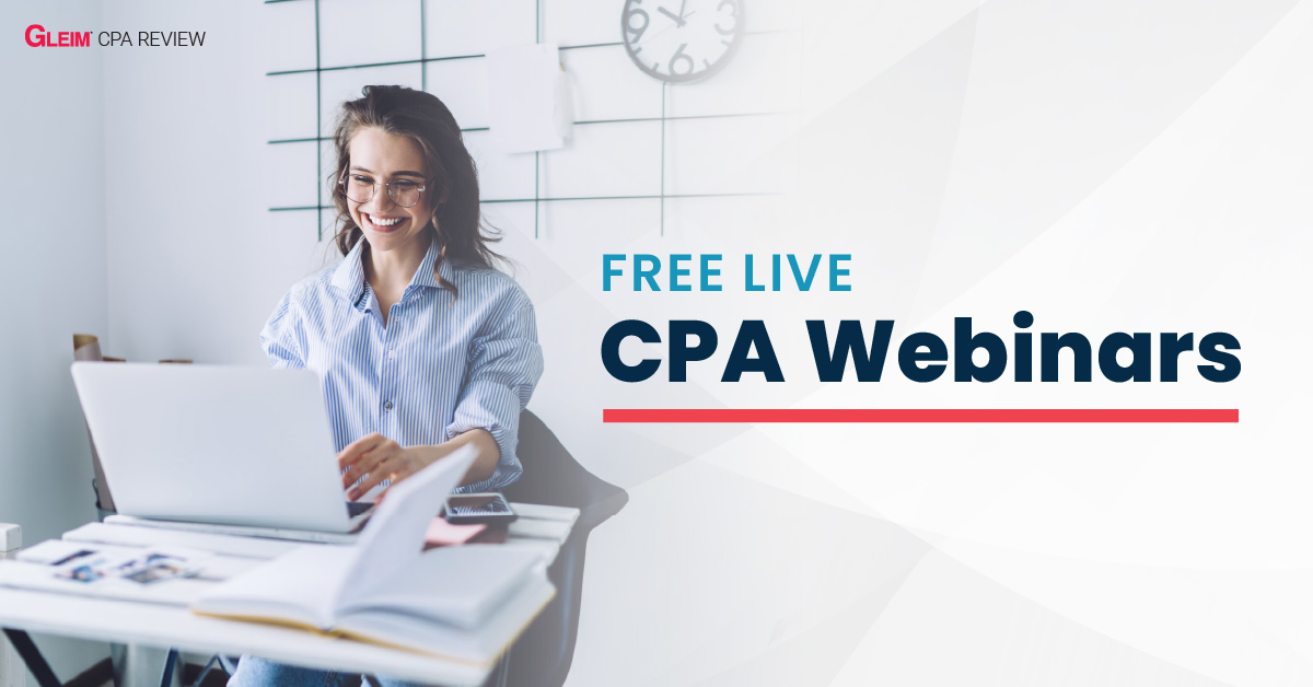 Check out our free #Gleim webinars! You can watch our past webinars or register for upcoming ones. Share with your peers who are also studying for the #CPAExam. bit.ly/3gai0Vx #accounting