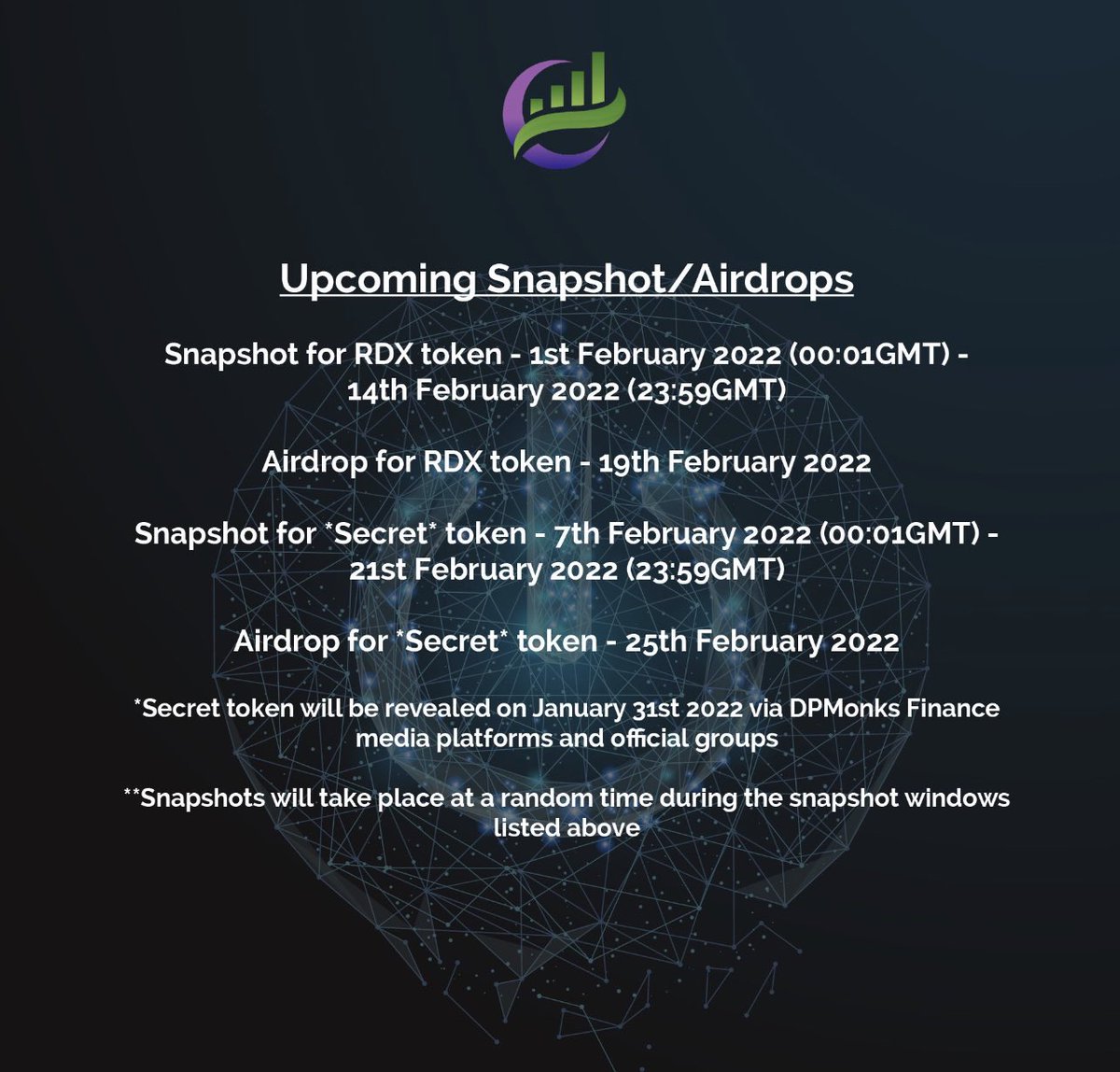 #AIRDROP DETAILS to #XDX holders ONLY. The tokens we deliver will only be delivered once with an estimation of a minimum 70% circulating for each token after the airdrop. The secret token is not ours but will be used on Project XD1 ❤️