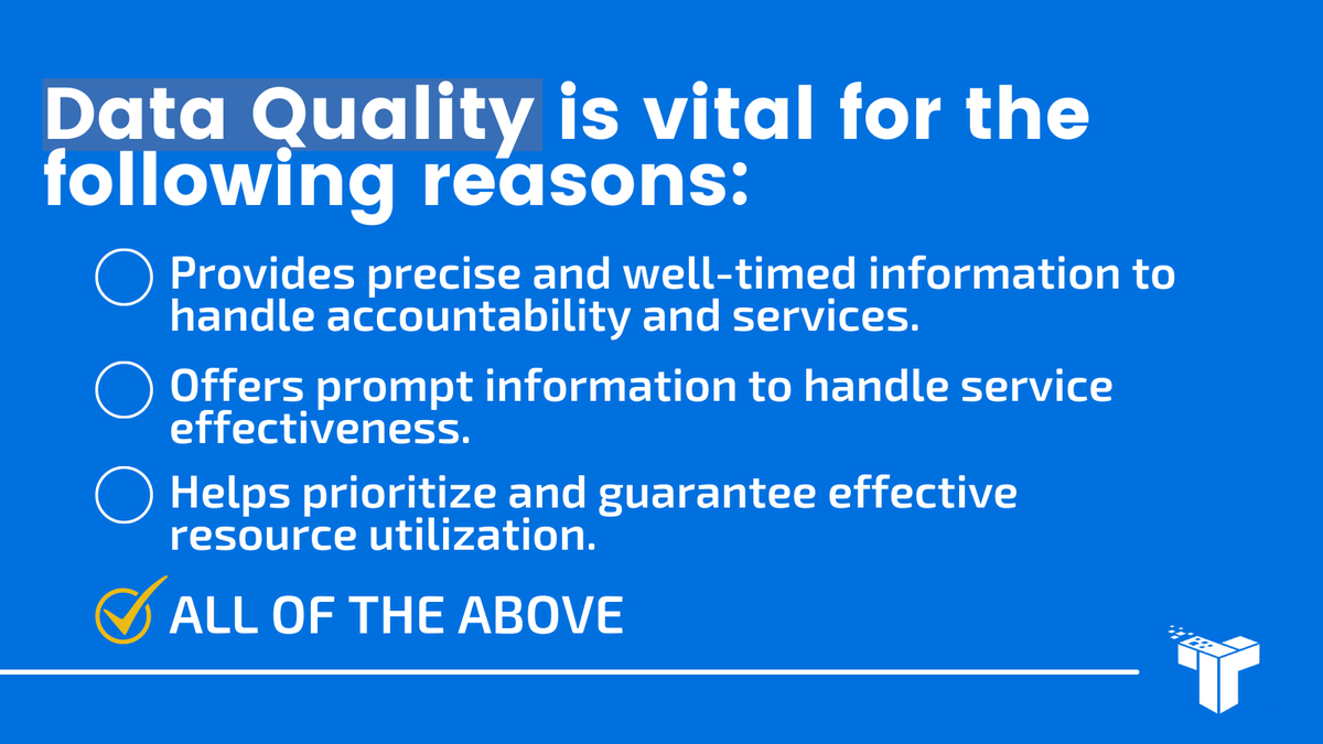 techopedia's tweet image. Data quality is an intricate way of measuring data properties from different perspectives. To see key #dataquality components, click here: bit.ly/3FYN5qP #dataqualityassessment #DQA #businessintelligence #businessanalytics #DQM #data