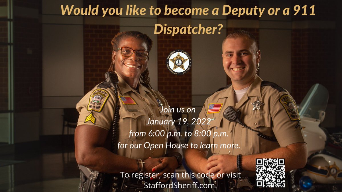 staffcosheriff's tweet photo. In honor of Law Enforcement Appreciation Day, we encourage anyone interested in pursuing a career in law enforcement to register for our Open House event. To register visit, https://t.co/spMlzpnJY4. https://t.co/yZJeRyvzrW