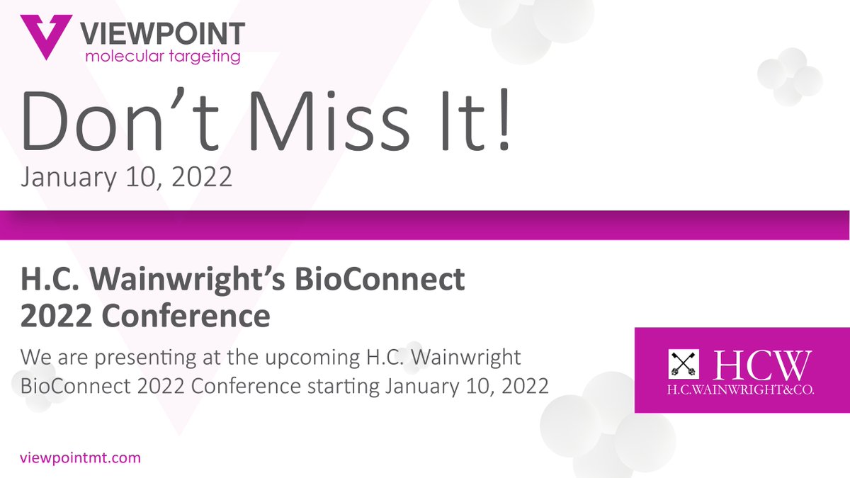 ViewpointMT (@viewpoint_mt) on Twitter photo #MarkYourCalendars: We are participating in the upcoming H.C. Wainwright BioConnect Conference. Access the event here: bit.ly/3JGjNzq
<a href="/HCWCO/">H.C. Wainwright & Co.</a> #HCWCO #MarkYourCalendars: We are participating in the upcoming H.C. Wainwright BioConnect Conference. Access the event here: bit.ly/3JGjNzq
<a href="/HCWCO/">H.C. Wainwright & Co.</a> #HCWCO