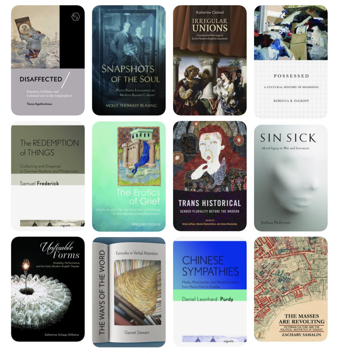 Instead of working on my Saturday #MLA22 talk (😬) I created this Pinterest board w/ the covers of the 12 new books in #literature I had the privilege of sponsoring in 2021. 🙏 to the authors for their trust, peer reviewers for their advice, and my colleagues @CornellPress (1/3)