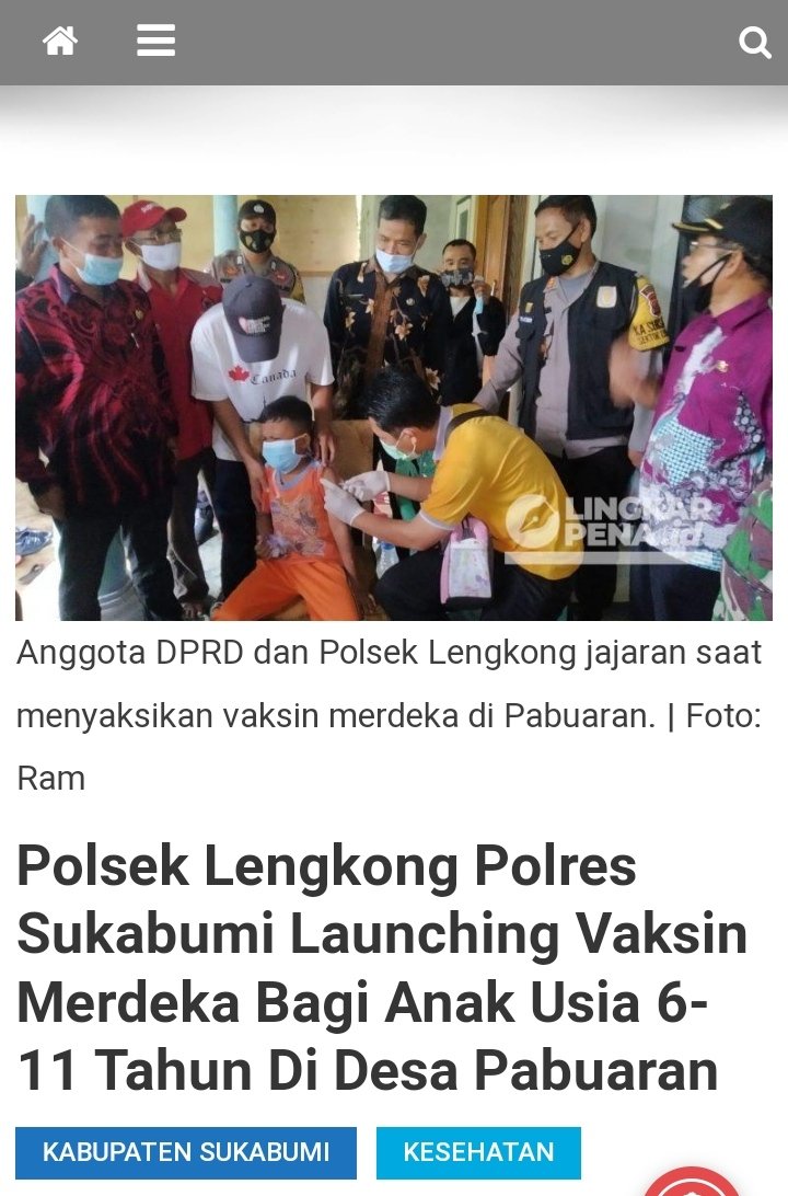Polsek Lengkong Polres Sukabumi Launching Vaksin Merdeka Bagi Anak Usia 6-11 Tahun di Desa Pabuaran lingkarpena.id/polsek-lengkon…
