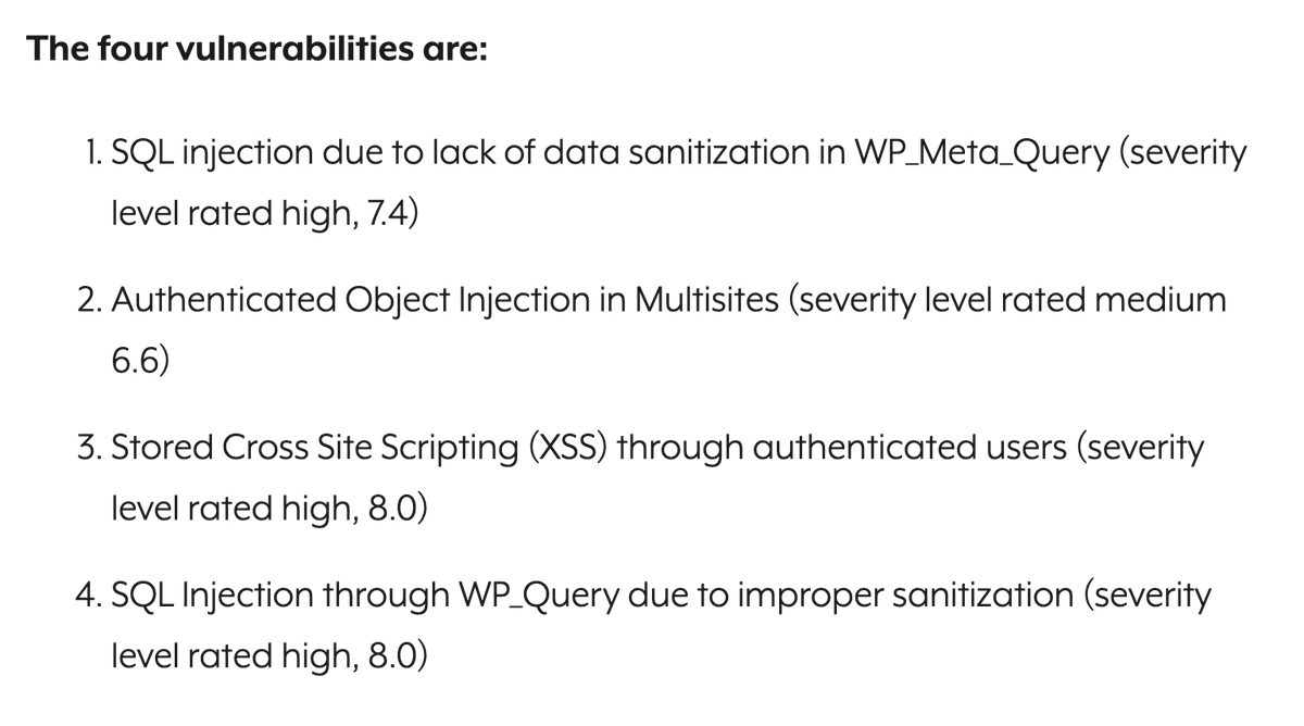 ⚠️ICYMI: WordPress announced 4 high threat level vulnerabilities (rated 8/10) that were introduced by the core development team itself. More info: searchenginejournal.com/wordpress-core…

#WordPress #InfoSecNews #DigitalMarketing #WordPressWebsites