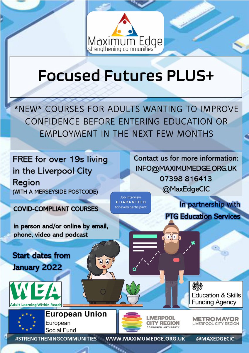 ptglover's tweet image. Hello All
I am running a project with the great people @MaxEdgeCIC supporting those living on Merseyside who are 19 years+ &amp;amp; not working, to move into education or employment. Guaranteed interview for a real job at the end of the project. Get in touch for more info @ThattoRugby