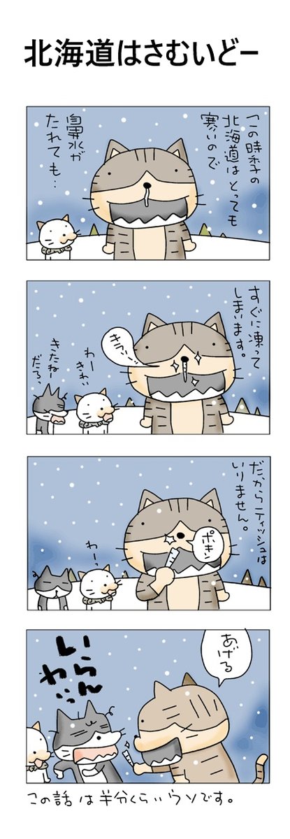 北海道はさむいどー
#こんなん描いてます #自作まんが #漫画 
#猫まんが #4コママンガ #NEKO3 