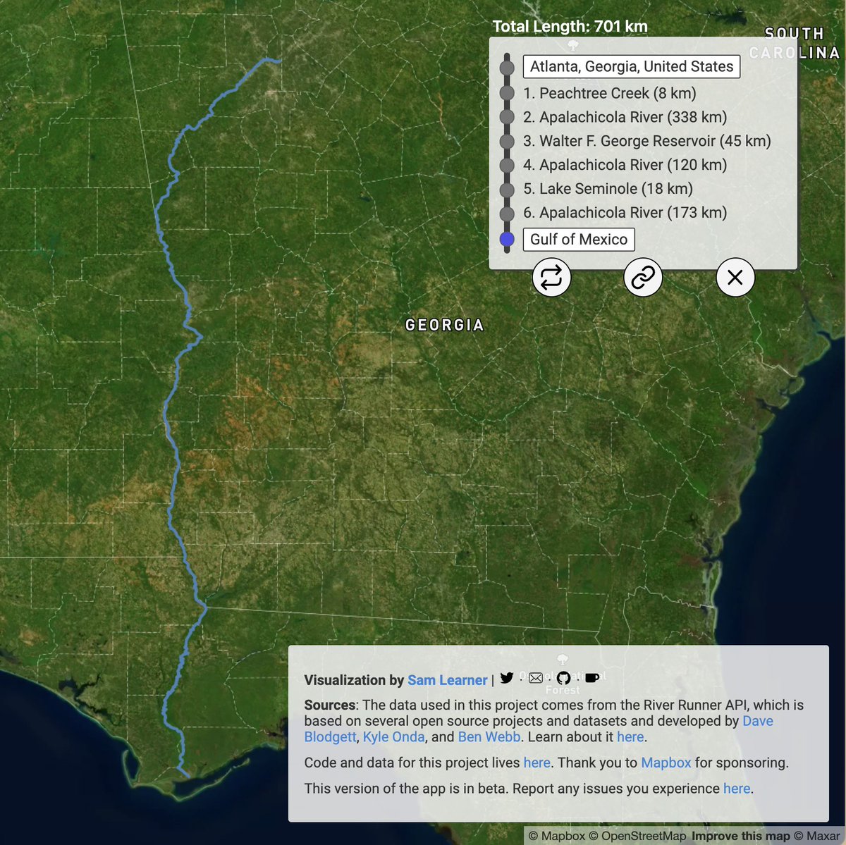mapsandappsATL's tweet photo. Cool visualization from @sam_learner where you can see how drops of rain on opposite sides of Atlanta end up in entirely different places (Eastern Continental Divide) https://t.co/5uHWfOjM8p https://t.co/u0990qjMDP