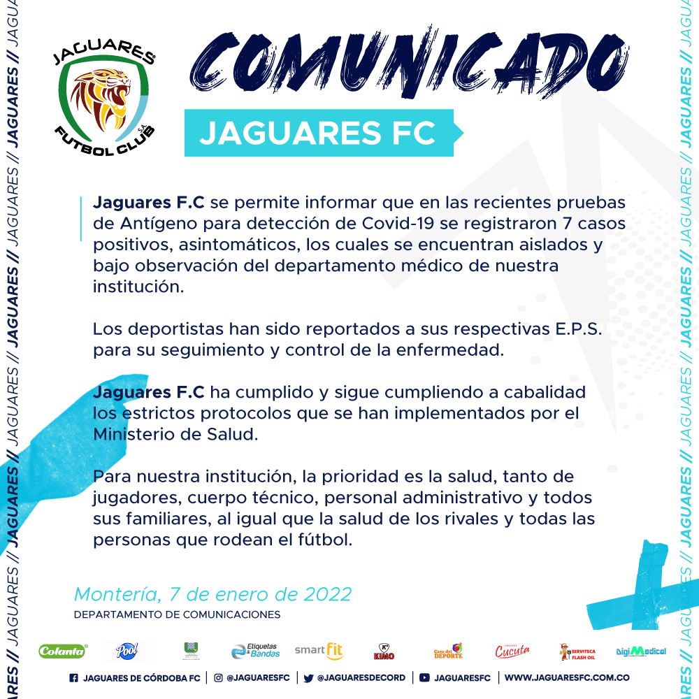 ¡POSITIVOS EN JAGUARES!

El conjunto felino hizo oficial que, después de realizar pruebas de antígeno a su plantel, los resultados arrojaron siete casos positivos, los cuales son asintomáticos. 

Pronta recuperación para todos.