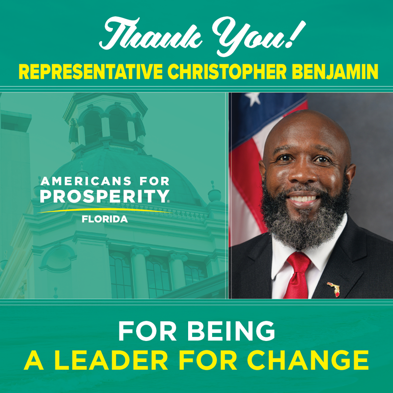 AFPFlorida's tweet photo. Thank you, Rep. Christopher Benjamin (@C_BenjaminESQ) for sponsoring #HB1111, Suspension of Driver License and Motor Vehicle Registration.
Your sponsorship removes barriers to work and opportunity, giving Floridians greater ability to control their lives.
We appreciate you! 🙌🏻 https://t.co/hLZlIUlXZu