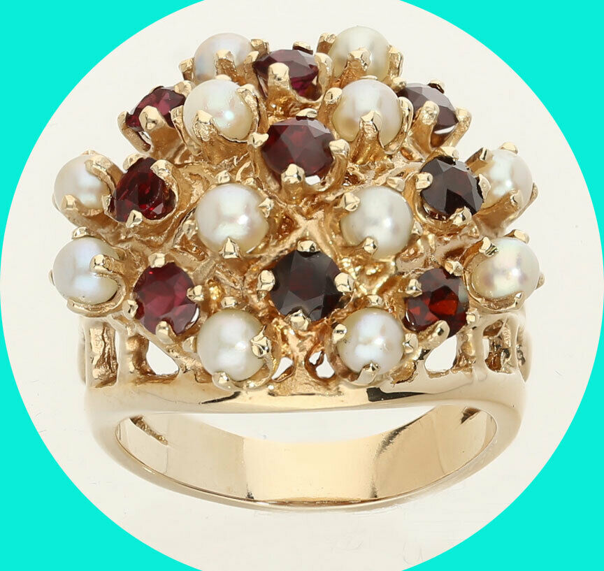 How elegant! .90CT garnet and pearl lattice ring set in 14K yellow gold (3.1 MM, 9.7 GM) Size 6.5 but we can resize it. Why pay retail??? #garnetring #januarybirthstone #birthstonering #januarygift ebay.com/itm/2343640806…?