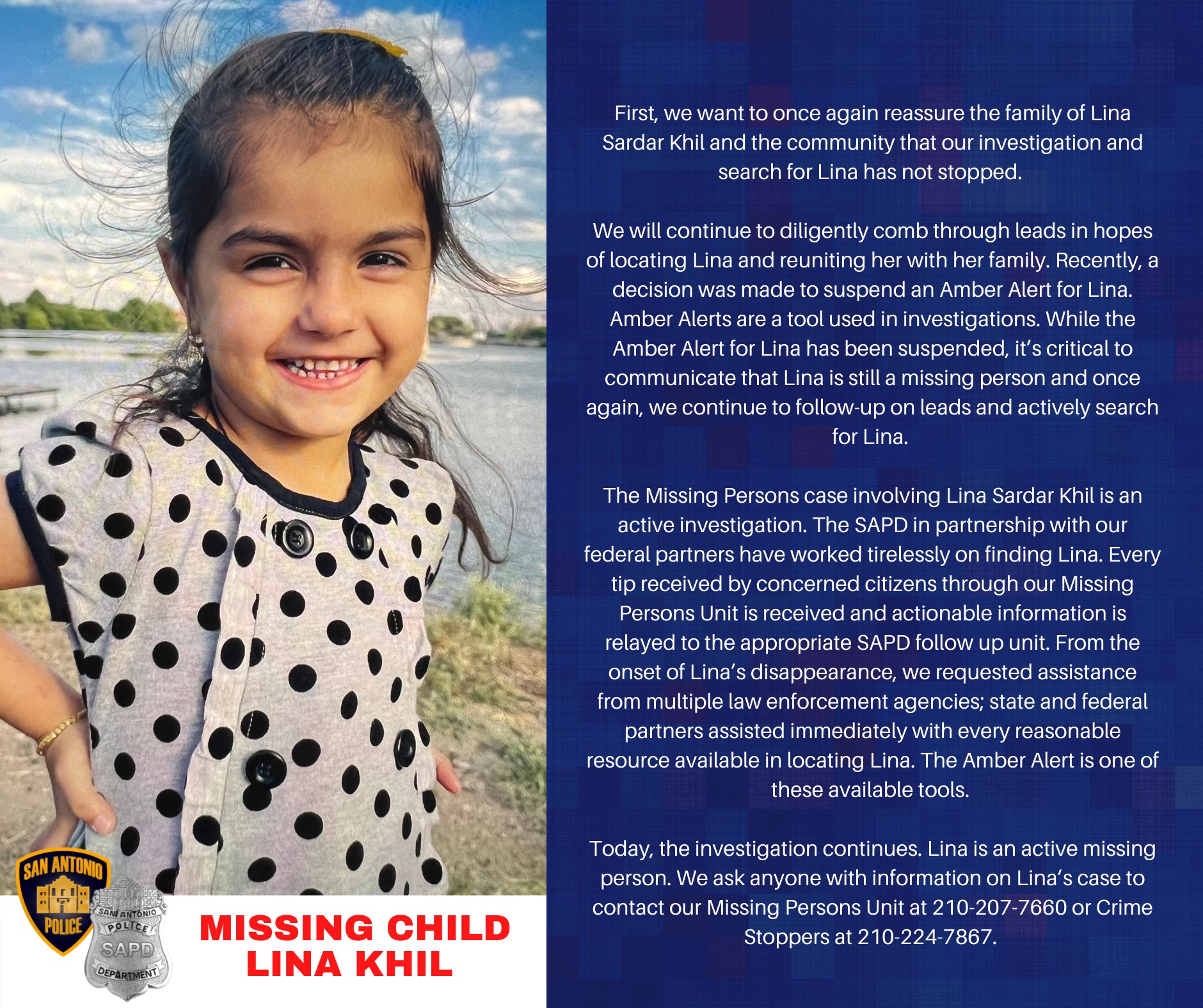 San Antonio PD on Twitter "The investigation and search for Lina Khil