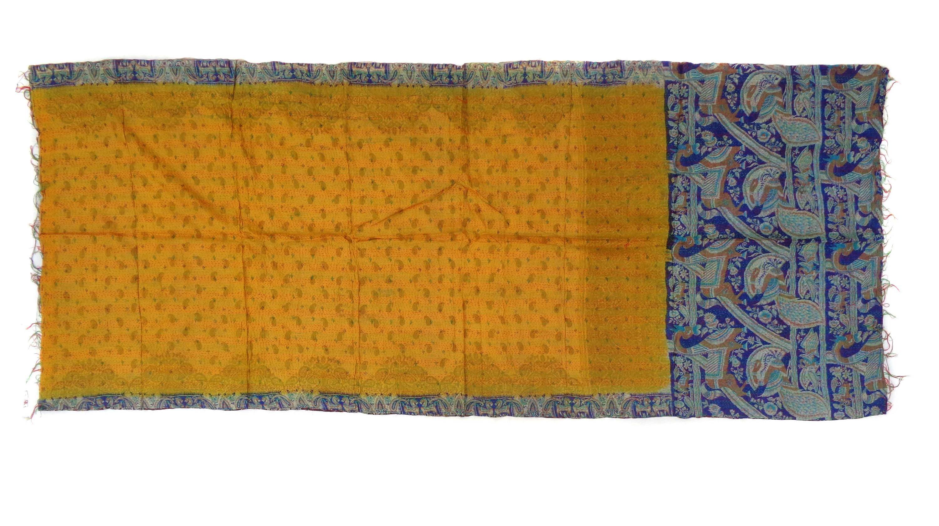 Handmade long Silk Kantha Scarf Head Wrap Stole Dupatta Collar Neckerchief Scarves KR92
