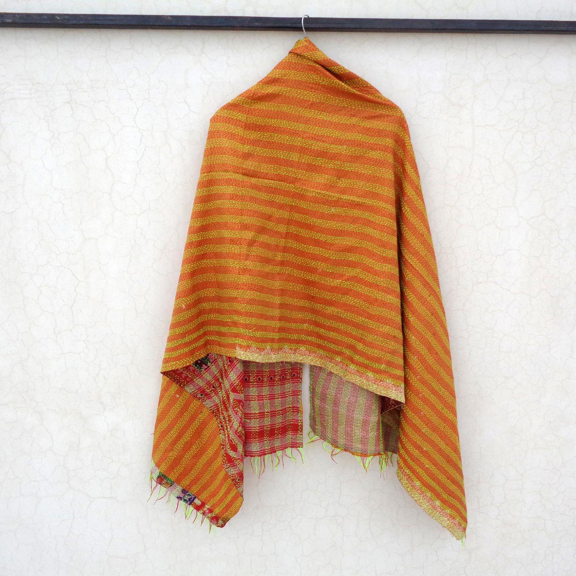 Handmade long Silk Kantha Scarf Neck Wrap Stole Dupatta Hand Quilted Women Gypsy KR81