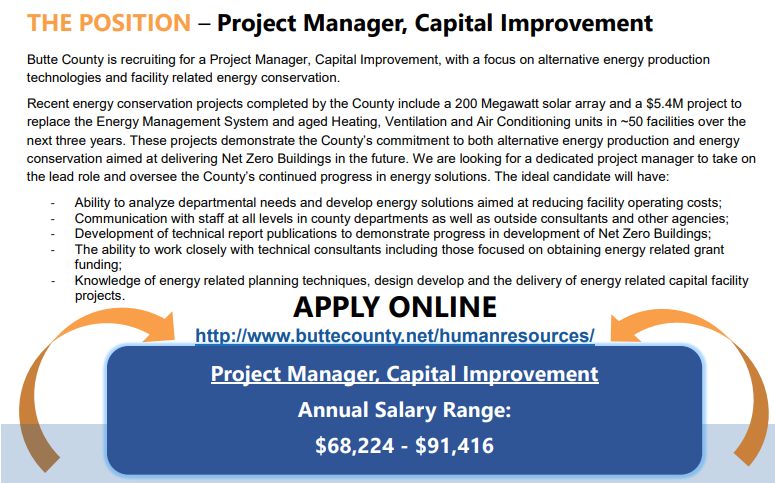 ButteCountyHR's tweet photo. Our General Services Department is hiring for a Capital Improvement Project Manager!  Check it out here: https://t.co/EA9i894rri https://t.co/nKOAYOhUPO