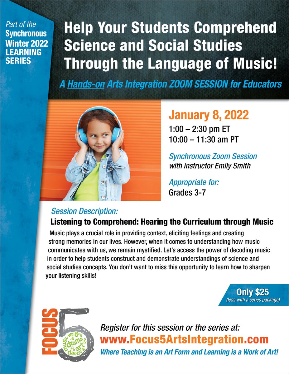 Tomorrow, tomorrow you're only a day away +only $25! Join instructor EMILY SMITH TOMORROW Sat. the 8th to Help Your Students Comprehend #Science &amp; Social Studies Through the Language of #MUSIC (Arts Integration ZOOM Session for #Educators): artsintegrationconsulting.com/online-synch-s… #arts #teachers