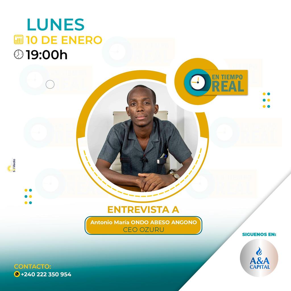 AACAPITAL19's tweet photo. No te pierdas la entrevista al CEO de Ozuru el próximo lunes 10 de enero a las 19h en nuestro programa 'EN TIEMPO REAL' 🕖
@SOLMEDIAEG @canalsol_tv
#entiemporeal #produccion #programas #guineaecuatorial #batacity #malabo #tv #eg  #solmedia #cap9 https://t.co/yOBDoaYUpX