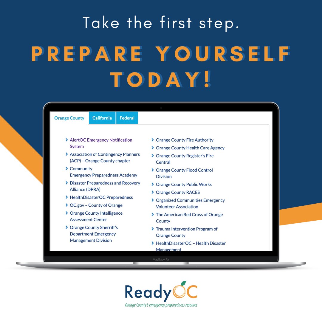 ReadyOC's tweet photo. Most OC residents know emergency preparedness is important to handle disasters. Take the first step by familiarizing yourselves with the county, state, and federal organizations!
https://t.co/GBjjnXigt7
#PromisetoPrepare #EmergencyPreparedness #ReadyOC #Preparations #Partners https://t.co/g0B795U9Zi
